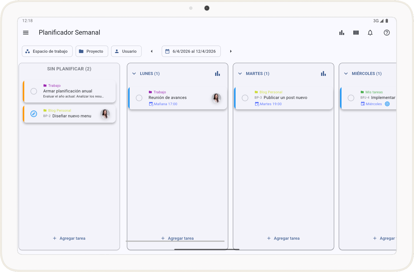 Planificador Semanal en Tarea Cero